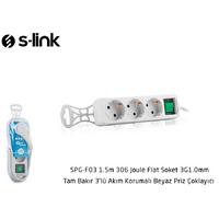 S-link SPG-F03 1.5m 306 Joule Flat Soket 3G1.0mm Tam Bakır Bakır 3lü Akım Korumal Priz Çoklayıcı