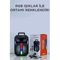 Torima D26 Siyah RGB Işıklı Mikrofonlu Kumandalı USB/TF/FM/MIC/BT Bluetooth Hoparlör